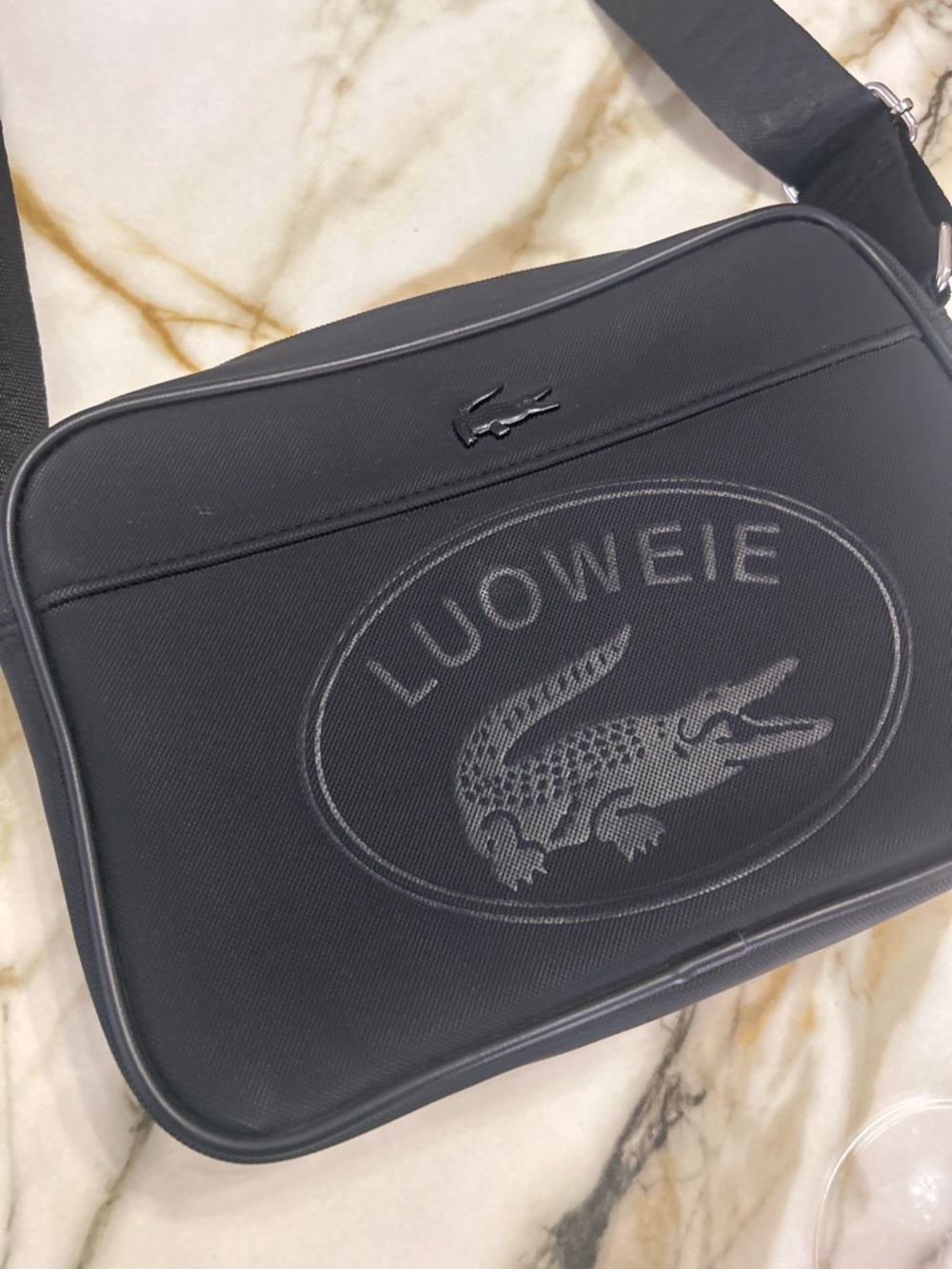 LACOSTE LUOWEIE Black Crossbody Messenger Bag with strap New